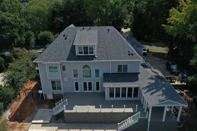 Completed shingle roof by Chief Roofing seen from above